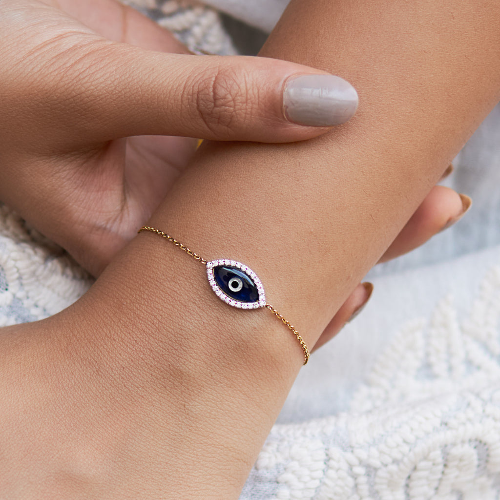 Bezel-Set Sapphire and Diamond Evil Eye Bracelet | Angara